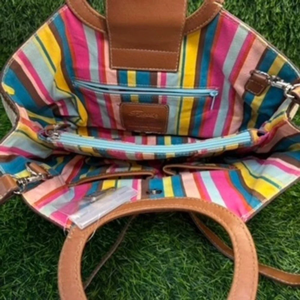 Fossil‎ Bag Womens Satchel Crossbody Cream Brown Woven Leather Stripe Y2K Boho